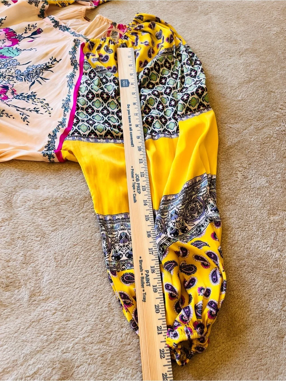 Free People Yellow Flowey Floral Mixed-Print Handkerchief Hem Blouse Size XS